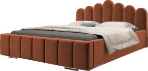 InspireME Gestoffeerd bed met opbergruimte voor beddengoed BOXSPRING BETT 03 140x200 Donker oranje (TRINITY 25)