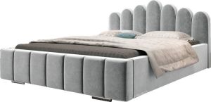 InspireME Gestoffeerd bed met opbergruimte voor beddengoed BOXSPRING BETT 03 140x200 Zilver (TRINITY 32)