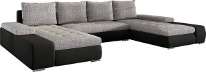 InspireME Hoekbank met slaapfunctie met bedlade Couch U-Form Upholstered Set Living Area Upholstered Sofa with Ottoman Couch Set LARINO (Beige + Donkerbruin (Berlin 03 + Soft 66))