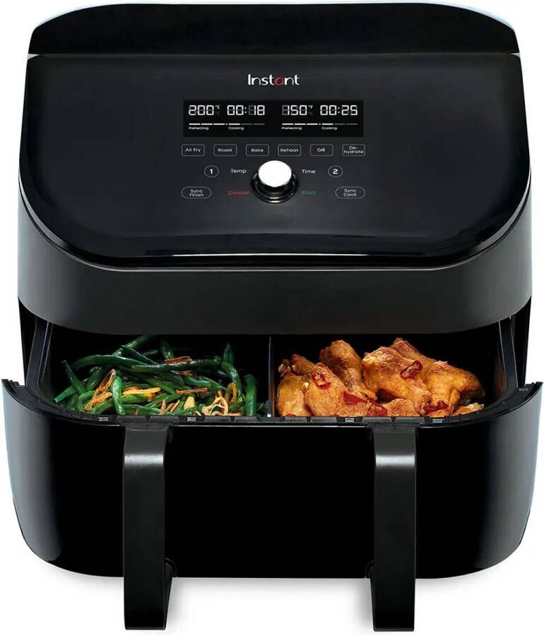 Instant Pot Instant Vortex VersaZone 8 5L airfryer heteluchtfriteuse met 2 compartimenten die onafhankelijk en samen gebruikt kunnen worden SynchCook & SyncFinish programma's