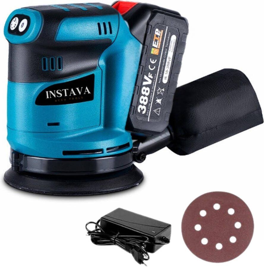 Instava Schuurmachine Incl. 1x Accu & oplader Excentrische Schuur polijstmachine- Geschikt voor Makita accu 18v 3 Snelheden Ø125mm Incl. Stofzak