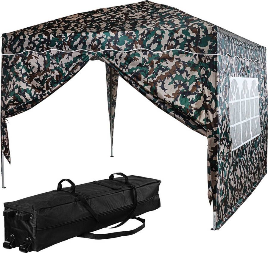 INSTENT Tuinpaviljoen Basic Opvouwbaar Met Opbergtas en 2 Zijwanden Paviljoen Partytent 3 x 3 m Woodland