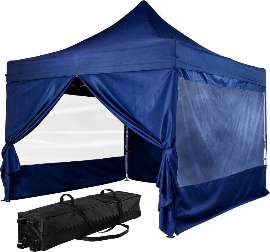 INSTENT Tuinpaviljoen PRO Opvouwbaar Met Opbergtas en 4 Zijwanden Paviljoen Partytent 3 x 3 m Blauw