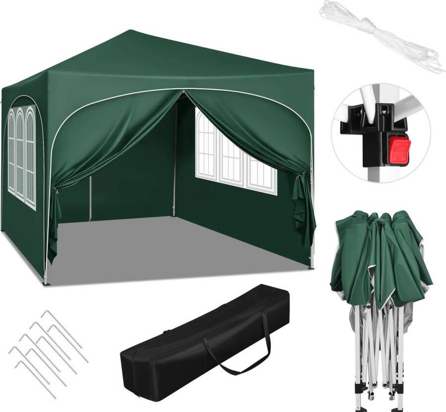 Instinct 3x3M partytent Met 4 Zijwanden – Waterafstotende en UV-Bescherming Hoogte Verstelbaar Perfect voor buiten groen