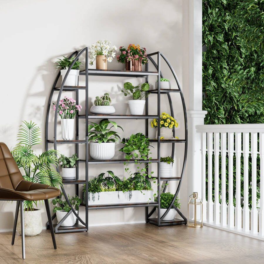 Instinct 5-Tier Halve Maan Plantenrek Grote Gebogen Ovale Plantenplank voor Binnen Woonkamer en Balkon zwart