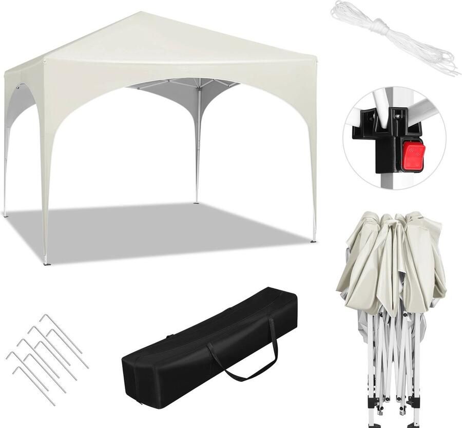 Instinct 3x3M PartyTent – Tuinhuisje Pop-Up Pavilion Waterdichte Inklapbare Luifel voor Outdoor Markt en Evenementen wit