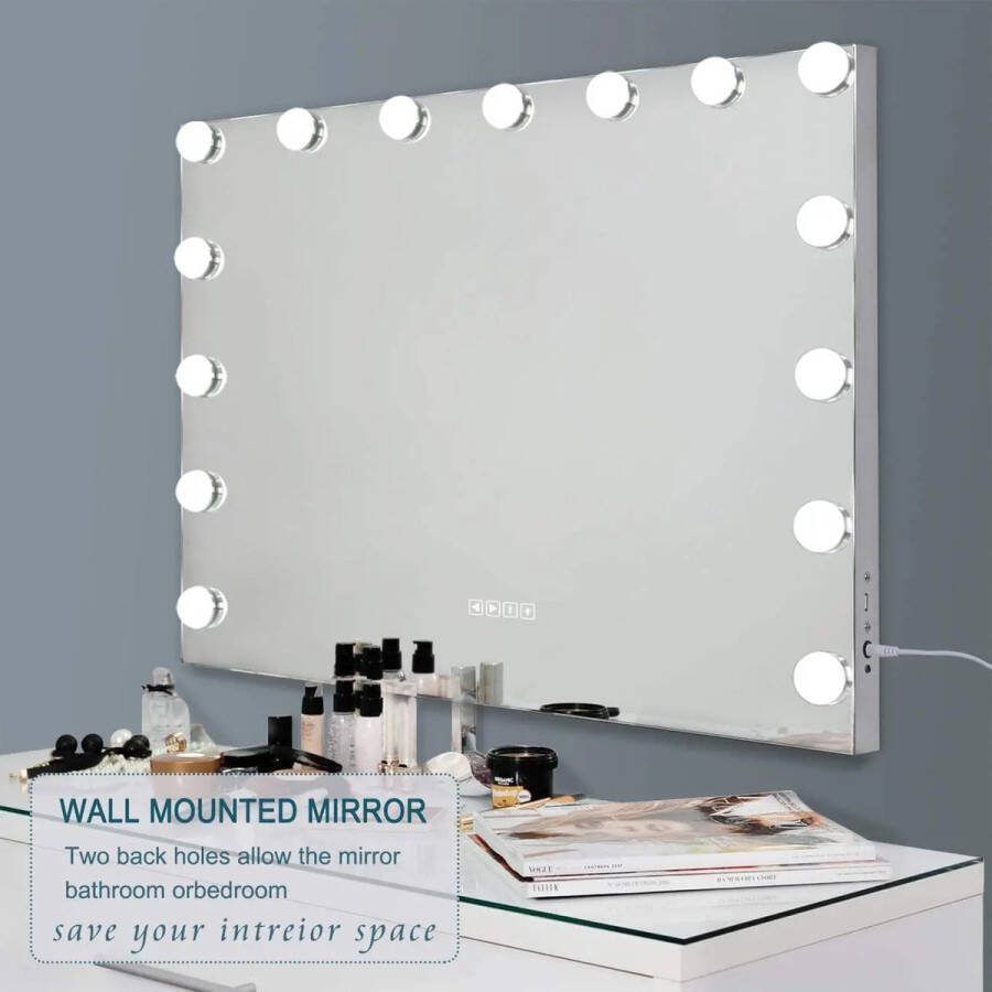 Instinct Make-up spiegel met verlichting groot USB LED Verlichte Spiegel met 15 Dimbare Lampen voor Kaptafel