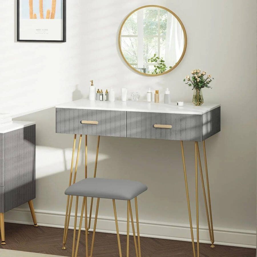 Instinct Moderne Grijze Kaptafels – Inclusief Kruk Spiegel en Laden Elegante Cosmetische Make-Up Tafel voor Slaap Woonkamer