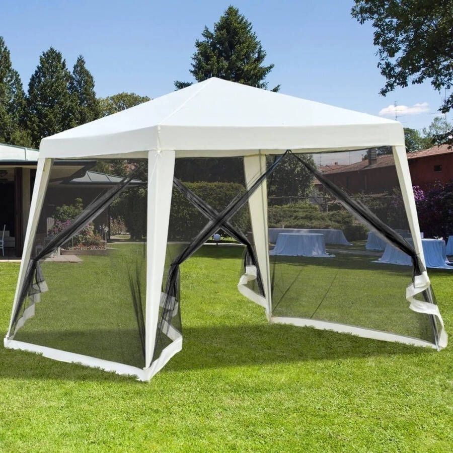 Instinct Outdoor Luifels – Vouwbare Schaduwluifel Tent met Diagonale Benen en Mesh Zijwanden Feesten en Evenementen Beige
