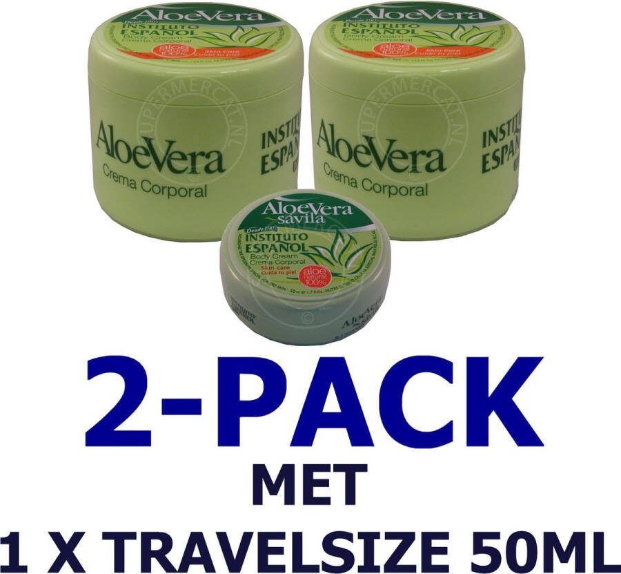Instituto Espanol VOORDEEL PACK 2 x Body Cream Aloe Vera 400ml bodycrème met 1 GRATIS TRAVELSIZE 50ML