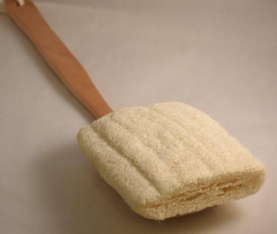 I.N.T. Eco Friendly Loofah spons scrubber lange steel. Voor het schrobben en verzachten van de huid. doucheborstel badborstel. 35 cm lang.