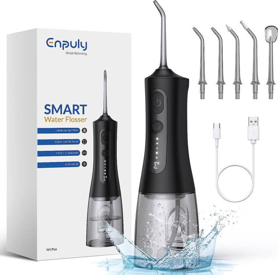 Intelectro Waterflosser Ultieme Draadloze Mondsproeier met Verwijderbare Watercontainer voor Optimale Mondverzorging! Waterflosser Draadloos 30 Dagen Batterijduur Verschillende Modi & Opzetstukken Zwart Levering Sneller dan Aangegeven!