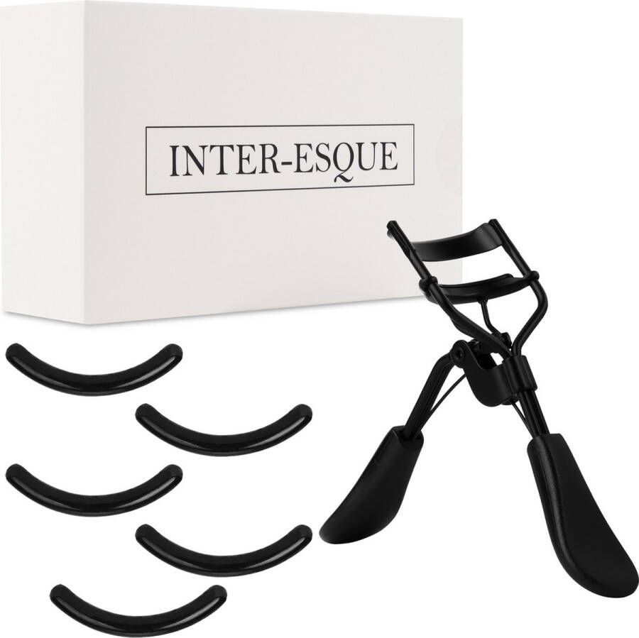 INTER-ESQUE Wimperkruller Eyelash Curler + 5x Gratis Extra Siliconen Pad Zwart