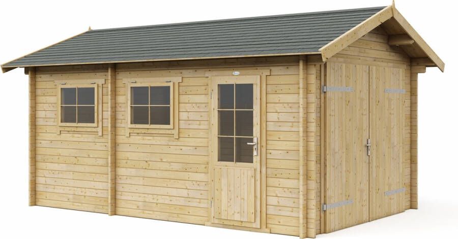 Interflex blokhut garage met zadeldak – tuinhuis – geïmpregneerd hout – inclusief dakbedekking 3352 330 x 520