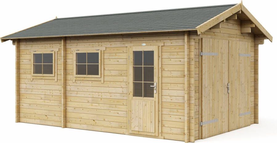 Interflex blokhut garage – tuinhuis – geïmpregneerd hout – inclusief dakbedekking 3755