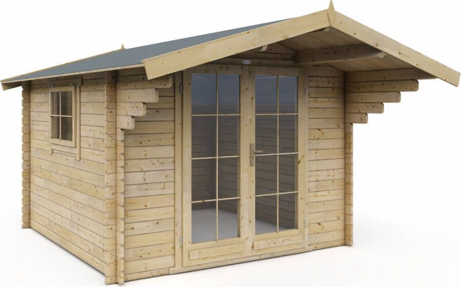 Interflex blokhut tuinhuis geïmpregneerd hout inclusief dakshingels 3 x 3 meter 3032 28 mm