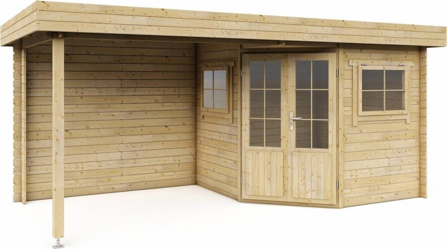 Interflex tuinhuis met overkapping blokhut geïmpregneerd hout inclusief dakbedekking 500 x 250 cm 2556Z
