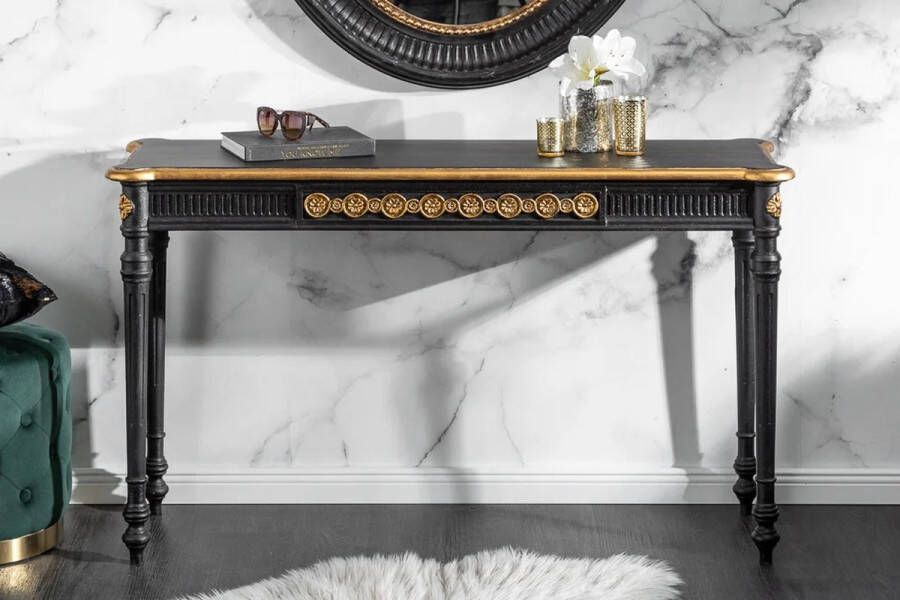 Interieurs online Elegante consoletafel VENICE 125 cm zwart goud massief Paulownia hout
