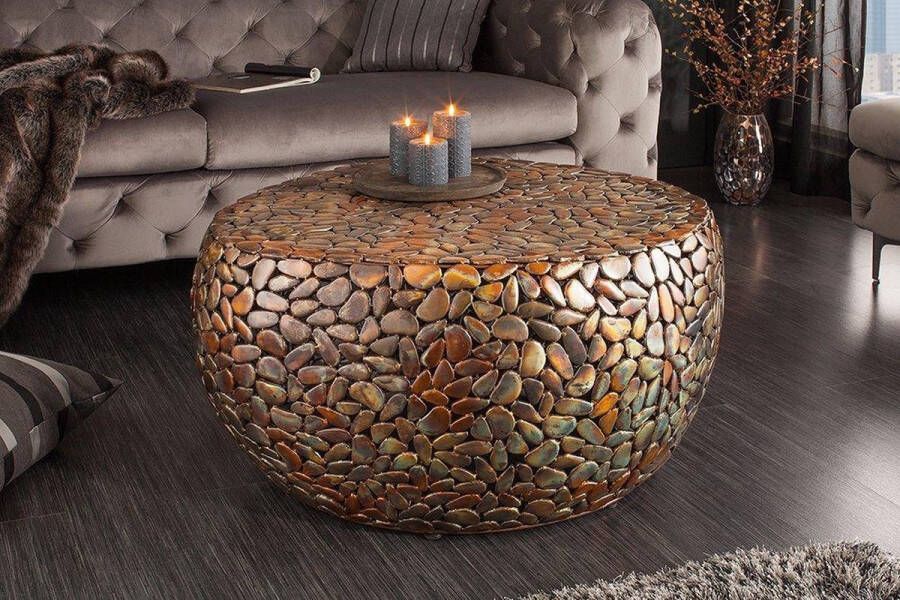 Interieurs online Extravagante salontafel STONE MOSAIC 85 cm koper handgemaakte mozaïek optiek