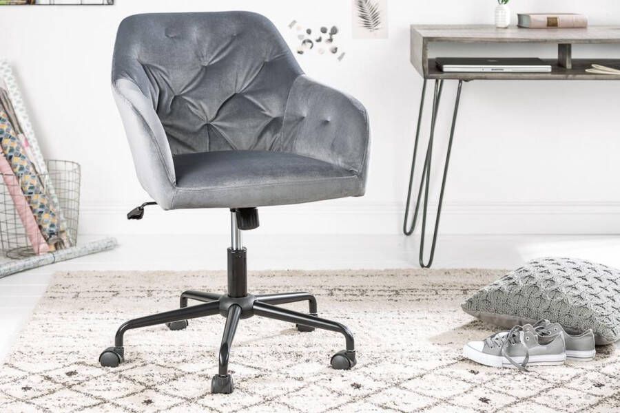 Interieurs online In hoogte verstelbare bureaustoel grijs fluweel met doorgestikte stiksels