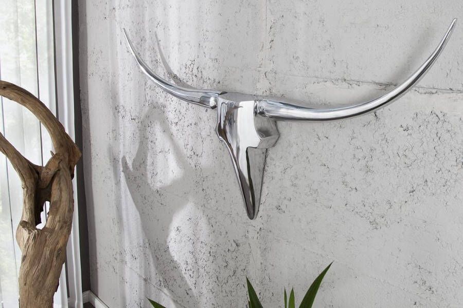 Interieurs online Stierenkop wanddecoratie Zilver aluminium BULL 100 cm