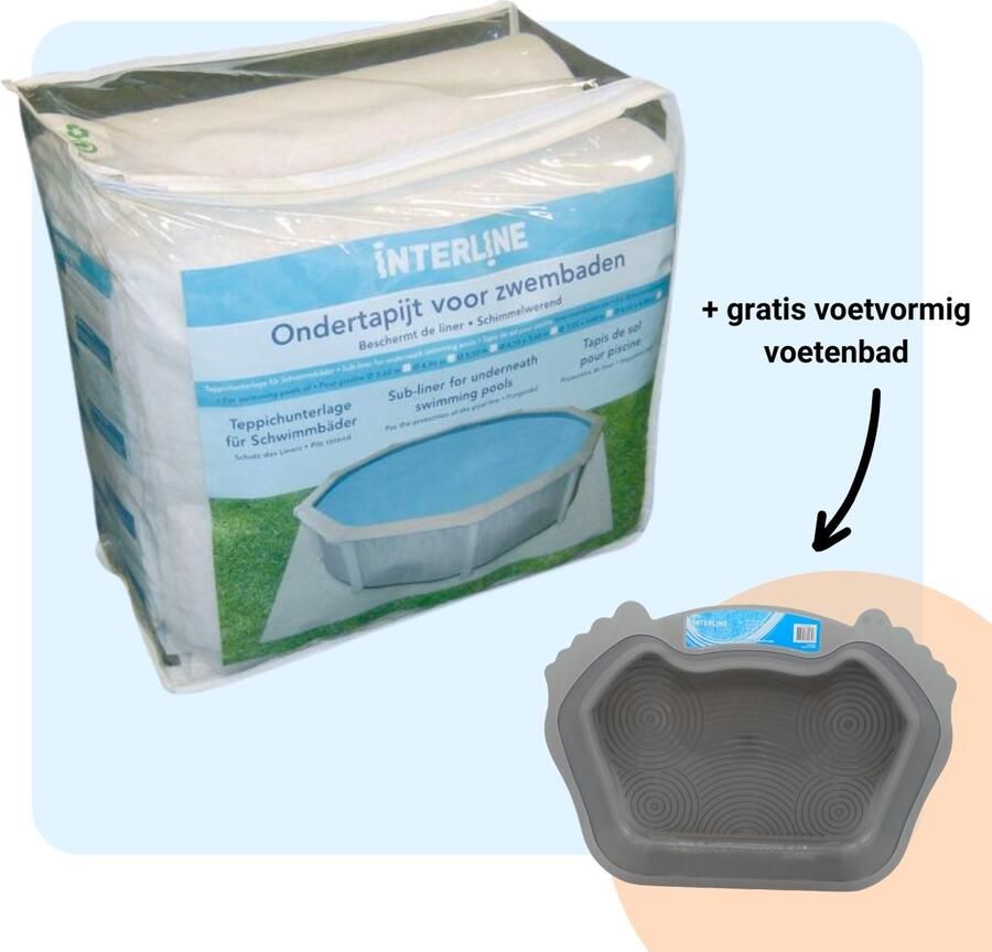 Interline ondertapijt Grondzeil Zwembad Onderzeil Zwembad Ondervloer Bodemvilt Zwembad Grondzeil 6.10 x 3.60m Ovaal Inclusief gratis Voetvormig Voetenbad