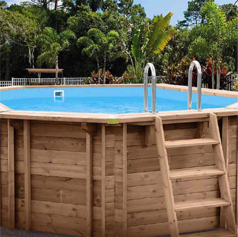 Interline zwembad Bali 6 40 x 4 00m ovaal Houten constructie Op- en inbouw Inclusief filterset Inclusief zwembadtrap Gratis onderhoudsset