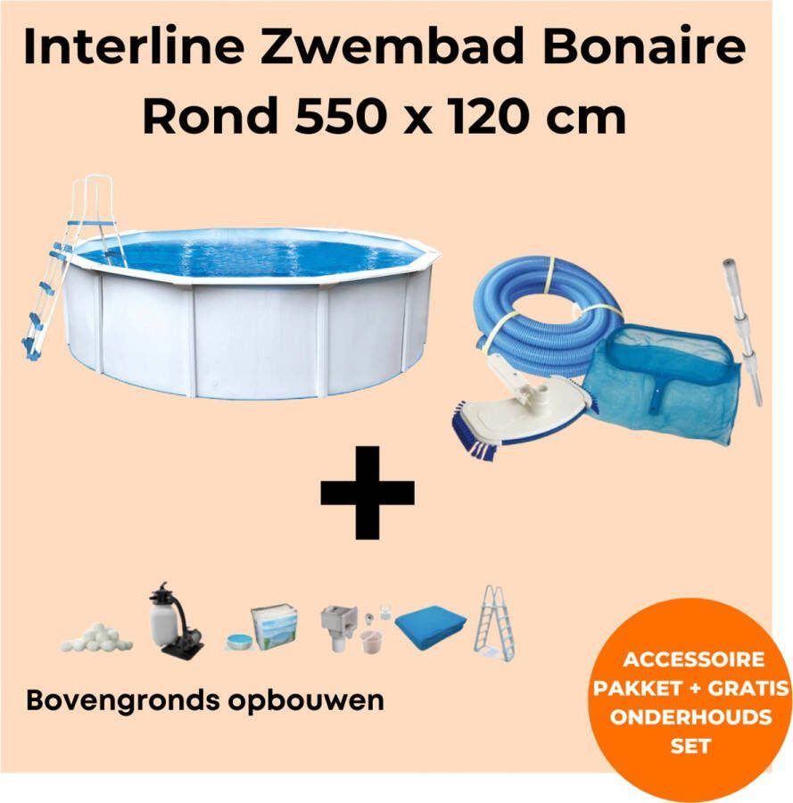 Interline zwembad Bonaire 5 50m rond Metaalwand zwembad Opbouw Inclusief filterset Inclusief zwembadtrap Gratis onderhoudsset