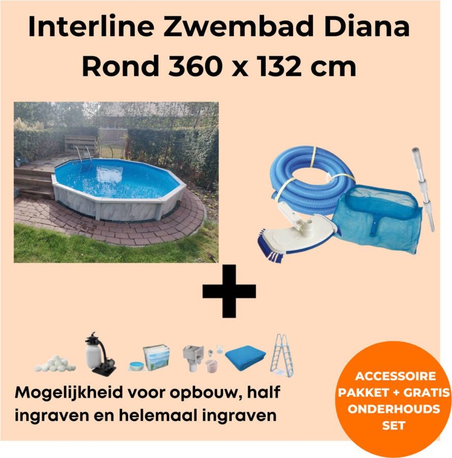 Interline zwembad Diana 3 60m rond Metaalwand zwembad Op- en inbouw Inclusief filterset Inclusief zwembadtrap Gratis onderhoudsset