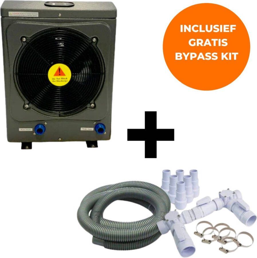 Interline Zwembad Inverter Warmtepomp Compact Zwembad Verwarming Pool Heater Energiezuinig Warmtepomp Elektrisch 2-4 5kW Staal Grijs Incl. gratis bypass kit
