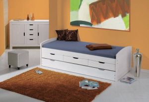 Hioshop Ulli bed 90 x 190 cm met 1 uitschuifbed 3 lades incl 1 lattenbodem wit.