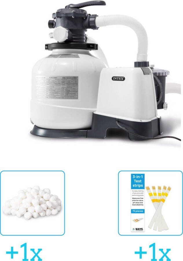 Intex 26648GS Zandfilterpomp SX2800 8000 liter per uur inclusief Filterbollen Geschikt voor zandfilterpomp 29045 (1 stuks) & WAYS Testrips (1 stuks)