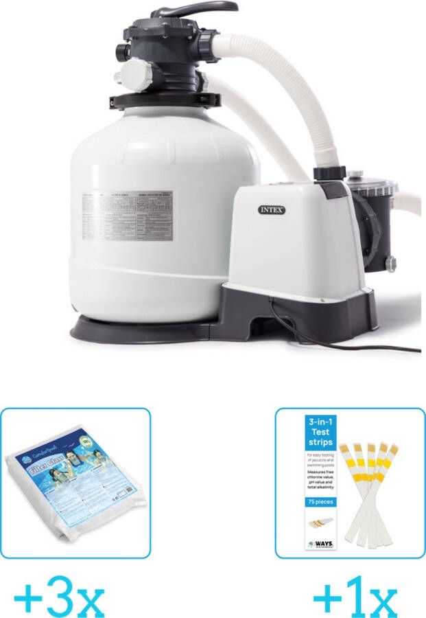 Intex 26652GS Zandfilterpomp SX3200 10.000 liter per uur inclusief Comfortpool Glasparels Voor Filterpomp 20kg (3 stuks) & WAYS Testrips (1 stuks)