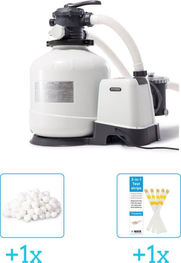 Intex 26652GS Zandfilterpomp SX3200 10.000 liter per uur inclusief Filterbollen Geschikt voor zandfilterpomp 29045 (1 stuks) & WAYS Testrips (1 stuks)