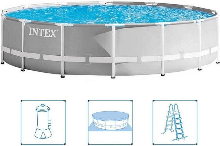 Intex 26720GN Prism Frame Zwembad 427x107 cm + Filterpomp en Trap + Accessoires Grijs