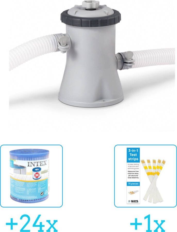 Intex 28602GS Filterpomp 1.250 liter per uur inclusief Filter Cardridge Type H (24 stuks) & WAYS Testrips (1 stuks)