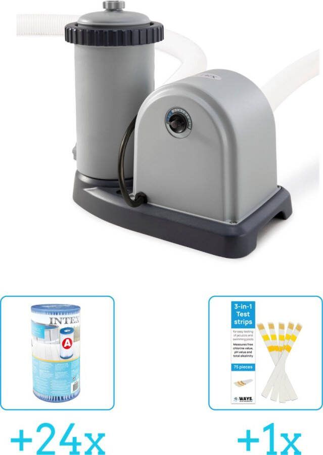 Intex 28636GS Filterpomp 5.678 liter per uur inclusief Filter Cardridge Type A (24 stuks) & WAYS Testrips (1 stuks)