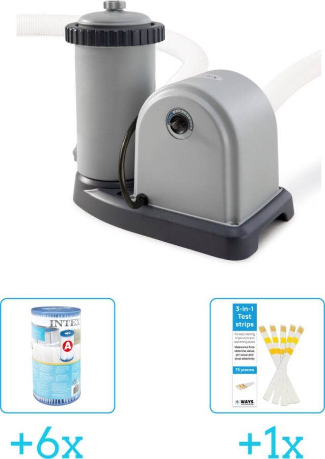 Intex 28636GS Filterpomp 5.678 liter per uur inclusief Filter Cardridge Type A (6 stuks) & WAYS Testrips (1 stuks)