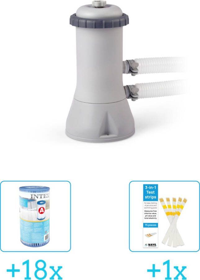 Intex 28638GS Filterpomp 3.407 liter per uur inclusief Filter Cardridge Type A (18 stuks) & WAYS Testrips (1 stuks)