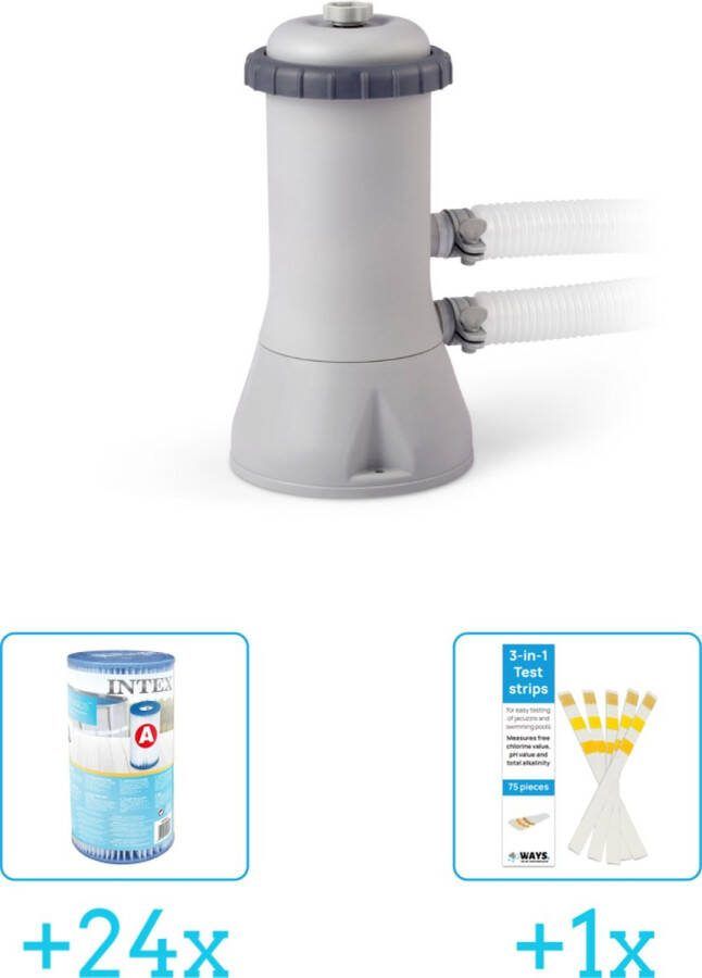 Intex 28638GS Filterpomp 3.407 liter per uur inclusief Filter Cardridge Type A (24 stuks) & WAYS Testrips (1 stuks)