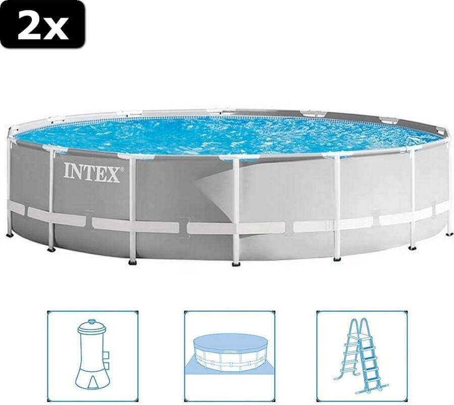Intex 2x 26720GN Prism Frame Zwembad 427x107 cm + Filterpomp en Trap + Accessoires Grijs
