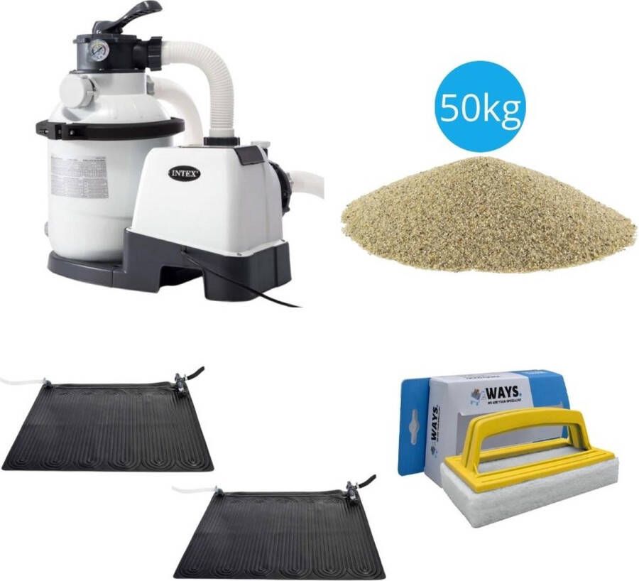 Intex 2x Zwembad verwarming & Zandfilterpomp 5700 L u & Filterzand 50 kg & WAYS Scrubborstel