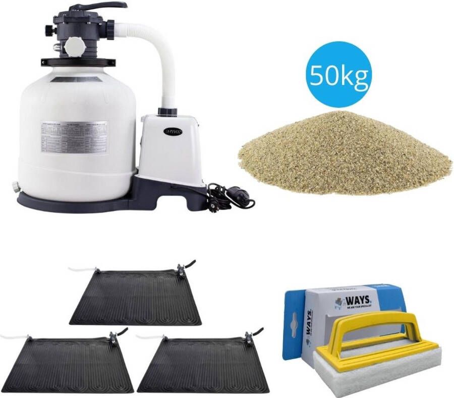 Intex 3x Zwembad verwarming & Zandfilterpomp 3500 L u & Filterzand 50 kg & WAYS Scrubborstel