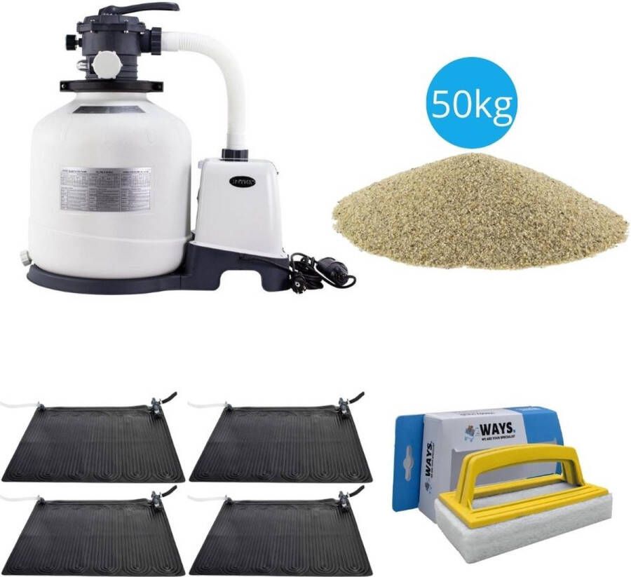 Intex 4x Zwembad verwarming & Zandfilterpomp 3500 L u & Filterzand 50 kg & WAYS Scrubborstel