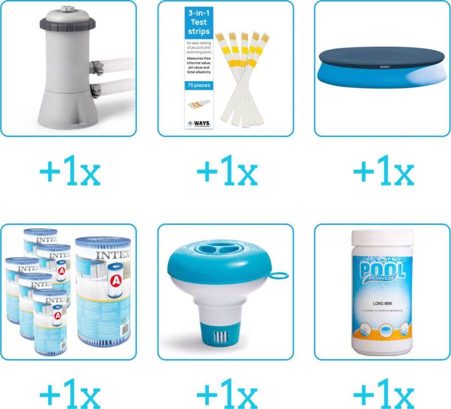 Intex Accessoires voor Easy Set Zwembad 366x76 cm 28130NP Zwembadfilterpomp Testrips Afdekzeil Filters Chloordrijver Chloor