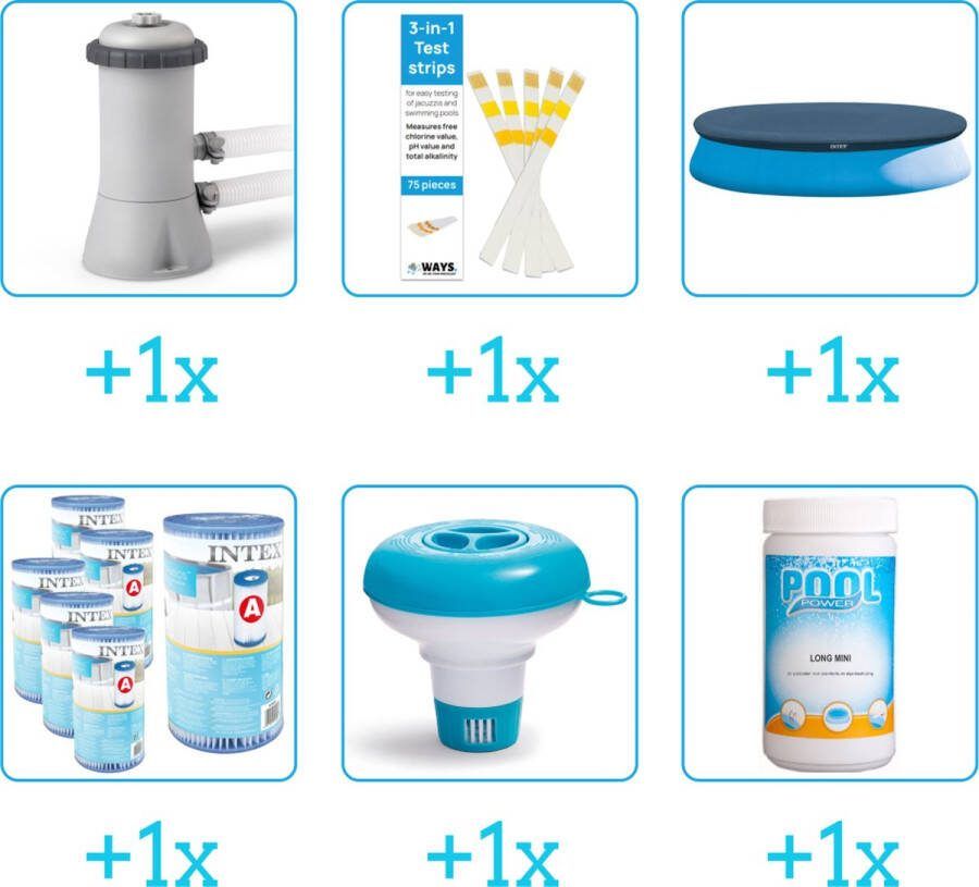 Intex Accessoires voor Easy Set Zwembad 396x84 cm 28143NP Zwembadfilterpomp Testrips Afdekzeil Filters Chloordrijver Chloor