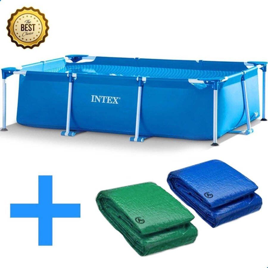 AG Store AG Zwembad Intex 260x160x65cm Inclusief AG Afdekhoes & Grondzeil Zwembaden Zwembadje Rechthoekig- Sterk opzetzwembad familiebad afdekhoes