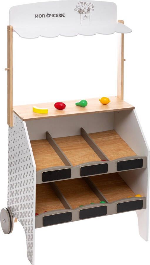 Merkloos Sans marque Supermarkt hout met 2 legplanken en 12 stukken fruit winkeltje spelen speelgoed duurzaam speelgoed Met 2 wielen