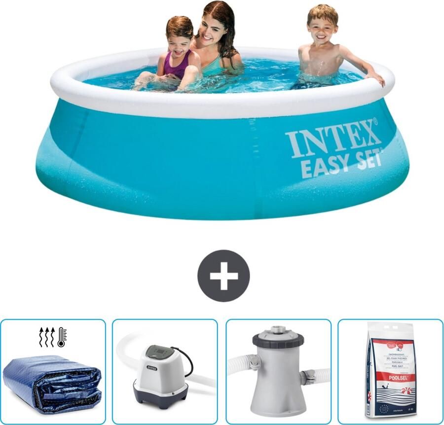 Intex Easy Set Intex Rond Opblaasbaar Easy Set Zwembad 183 x 51 cm Blauw Inclusief Solarzeil Zoutwatersysteem Zwembadfilterpomp Zwembadzout