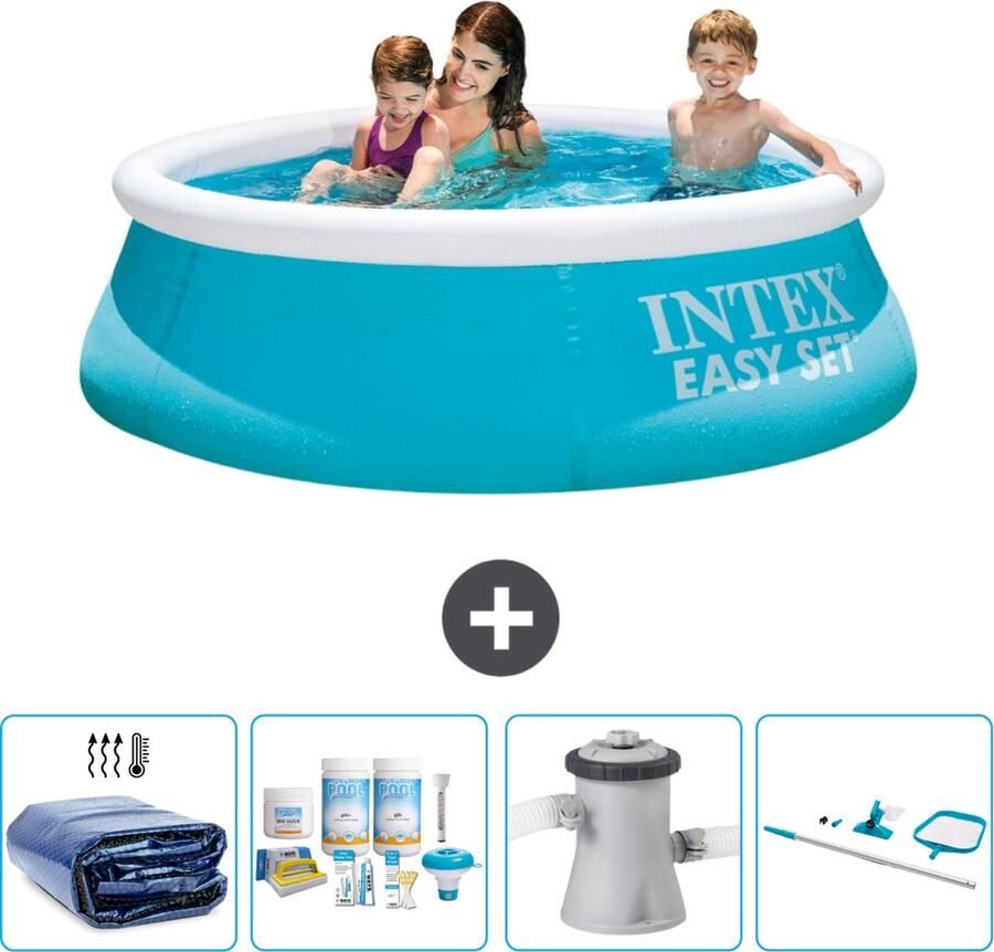 Intex Easy Set Intex Rond Opblaasbaar Easy Set Zwembad 183 x 51 cm Blauw Inclusief Solarzeil Onderhoudspakket Zwembadfilterpomp Schoonmaakset